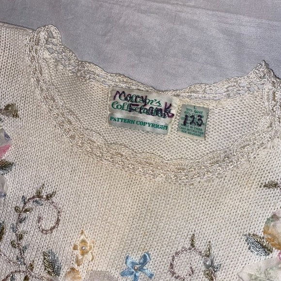 Vintage Collen's Collectables Women's Floral Knit Sweater W/ Shoulder Pads - L - Picture 2 of 12